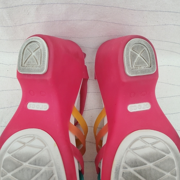 Crocs Womens Straps Pink Multicolor Wedge Heel Sandals Shoes 15392 Size 8 - Picture 10 of 12